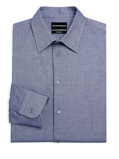 Shop Emporio Armani Men's Modern Fit Chambray Dress Shirt In Blue