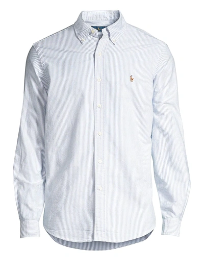 Shop Polo Ralph Lauren Men's Striped Cotton Oxford Shirt In Blue White