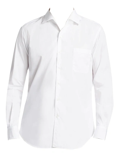 Shop Loro Piana Men's Andre Cotton Button-down Shirt In Optic White