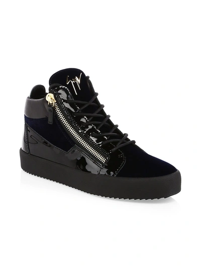 Shop Giuseppe Zanotti Men's Velvet High-top Sneakers In Veronica Navy