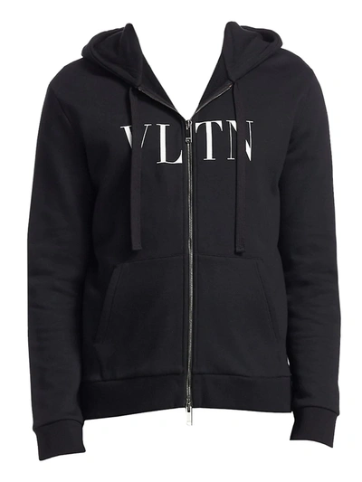 Shop Valentino Logo Zip Up Hoodie In Black