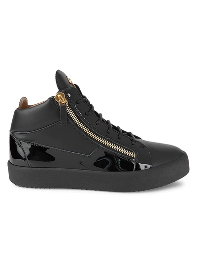 Shop Giuseppe Zanotti Men's Kriss Zip Leather Mid-top Sneakers In Black