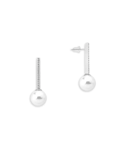 Shop Majorica Women's Sterling Silver 4mm Organic Faux-pearl & Crystal Drop Earrings In White