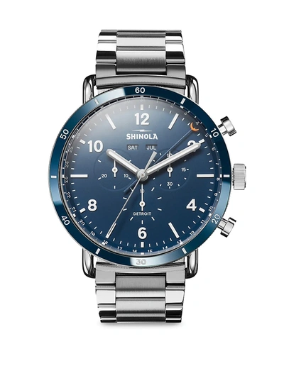 Shop Shinola Men's Canfield Sport Stainless Steel Chronograph Bracelet Watch In Blue