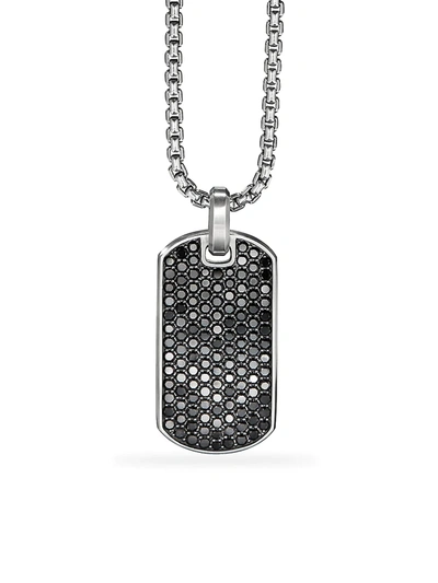 Shop David Yurman Men's Pavé Streamline Black Diamond Dog Tag In Silver