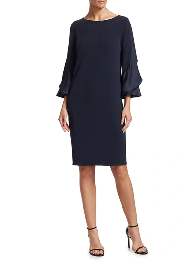 Shop Teri Jon By Rickie Freeman Boatneck Ruffle Sleeve Shift Dress In Navy