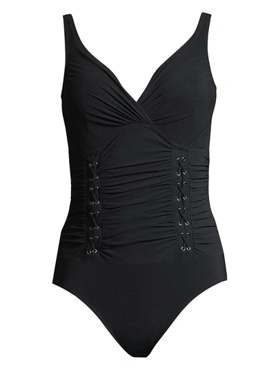 Shop Gottex Swim Women's Moto V-neck Swimsuit In Black