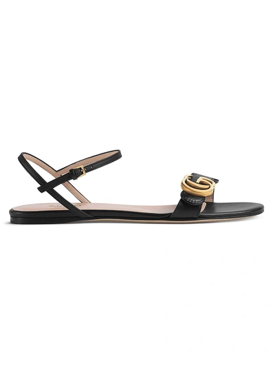 Shop Gucci Marmont Leather Double G Sandals In Black