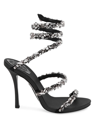Shop René Caovilla Women's Cleo Ankle-wrap Crystal-embellished Satin Sandals In Black