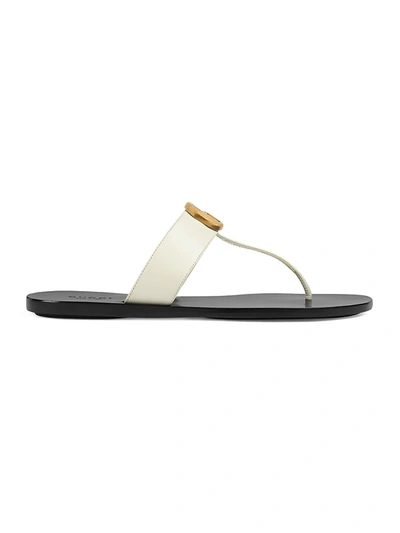 Shop Gucci Women's Marmont Leather Thong Sandals With Double G In Mystic White