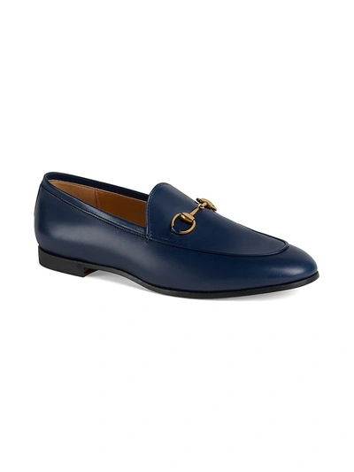 Shop Gucci Women's Jordaan Leather Loafers In Blue Agata