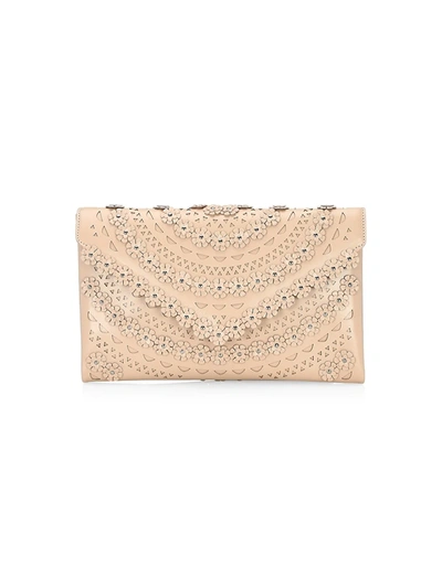 Shop Alaïa Oum Floral Leather Clutch In Sable