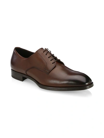 Shop Giorgio Armani Men's Derby Leather Dress Shoes In Brown