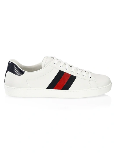 Shop Gucci Ace Leather Sneaker In White Blue