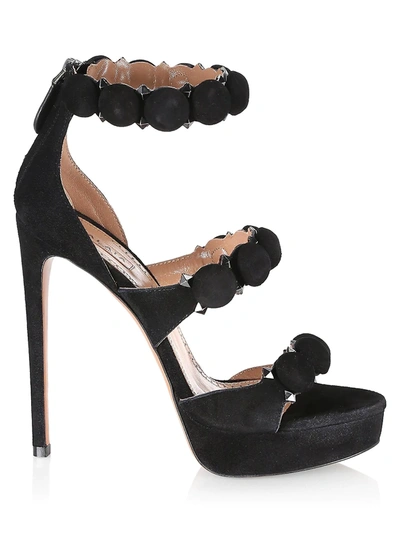 Shop Alaïa Women's Bombe Ankle-strap Suede Platform Sandals In Noir