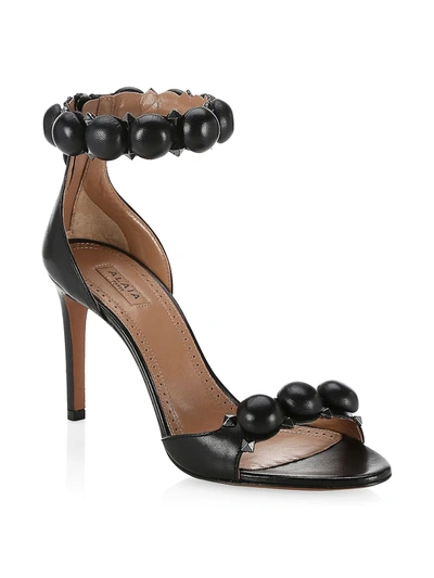 Shop Alaïa Women's Bombe Ankle-strap Leather Sandals In Black