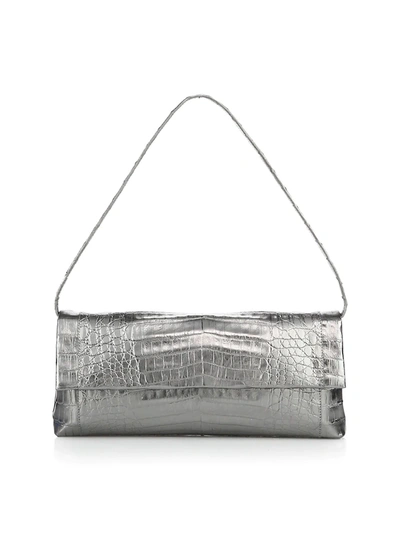 Shop Nancy Gonzalez Women's Gotham Metallic Crocodile Clutch In Silver