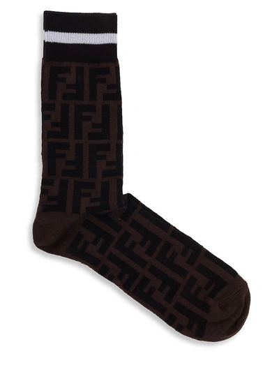 Shop Fendi Men's Double-f Logo Socks In Tobacco Black