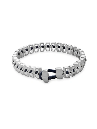 Shop Miansai Harbour Sterling Silver Bracelet In Solid Navy