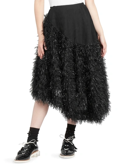Shop Simone Rocha Women's Metallic Feather Organza Midi Skirt In Black