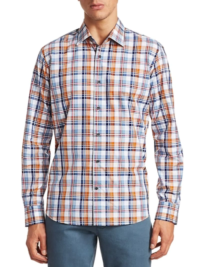 Shop Saks Fifth Avenue Men's Collection Cotton Plaid Shirt In Orange Blue