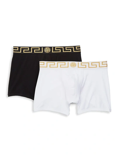 Shop Versace Men's Two-pack Stretch Cotton Trunks In Black