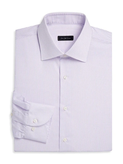 Shop Saks Fifth Avenue Collection Travel Mini-grid Dress Shirt In White Lavender