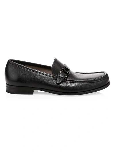 Shop Ferragamo Men's Gancini Leather Loafers In Black