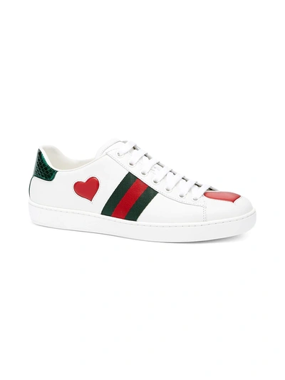 Shop Gucci Women's New Ace Heart Leather Sneakers In White