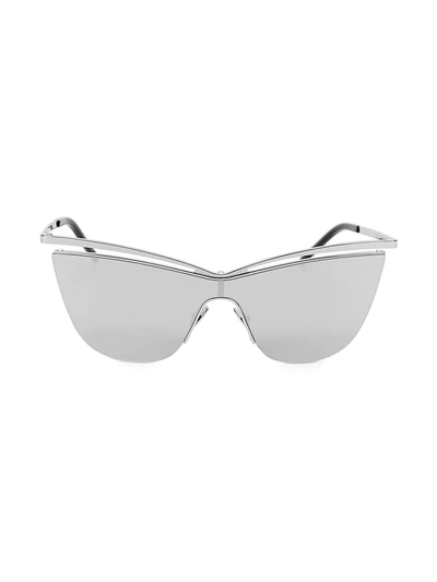 Shop Saint Laurent Metal 99mm Cat Eye Sunglasses In Silver