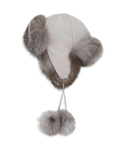 Shop Saks Fifth Avenue Women's Collection Fox Fur-lined Pom Pom Trapper Hat In Grey
