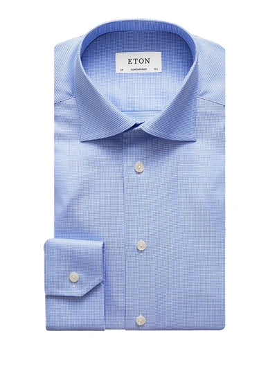 Shop Eton Men's Contemporary-fit Houndstooth Dress Shirt In Blue