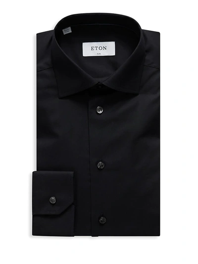 Shop Eton Men's Stretch Slim-fit Cotton Dress Shirt In Black