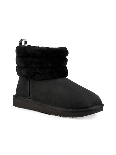 Shop Ugg Women's Mini Fluff Quilted Shearling-lined Suede Boots In Black