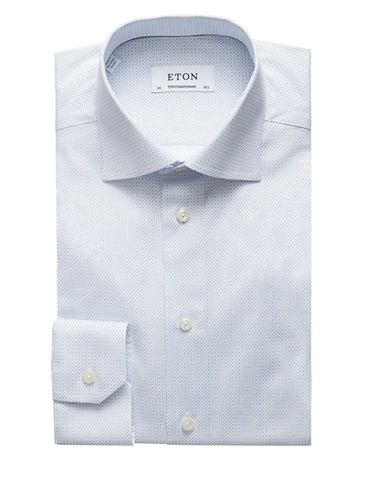 Shop Eton Men's Contemporary-fit Micro Print Long-sleeve Dress Shirt In Blue