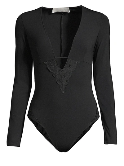 Shop Fleur Du Mal Chateau Lace Trim Bodysuit In Black