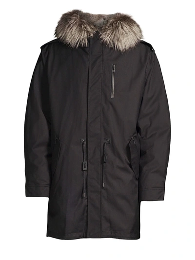 Shop Mackage Men's Moritz Fox & Rabbit Fur Military Parka In Black