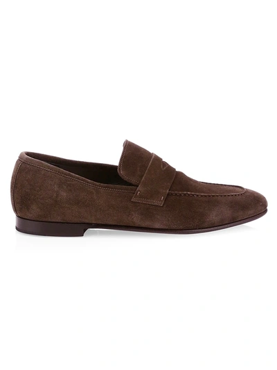 Shop Dunhill Men's Chiltern Soft Suede Loafers In Brown