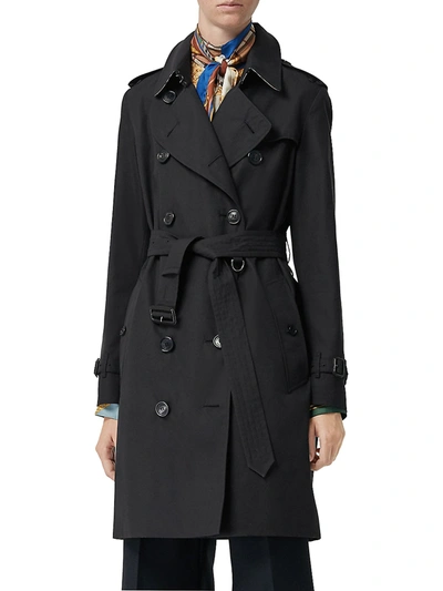 Shop Burberry Women's Heritage Kensington Mid-length Logo Trench Coat In Midnight