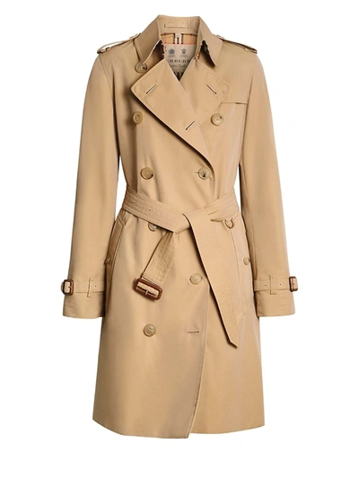 Shop Burberry Women's Heritage Kensington Mid-length Logo Trench Coat In Honey