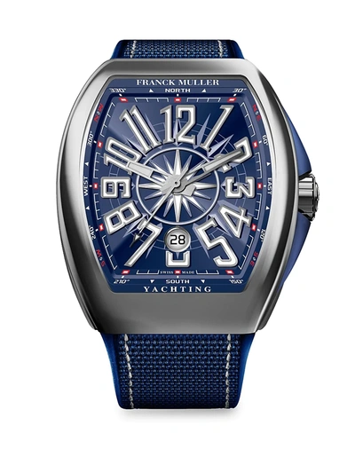Shop Franck Muller Yachting Vanguard Stainless Steel & Leather Strap Watch In Blue