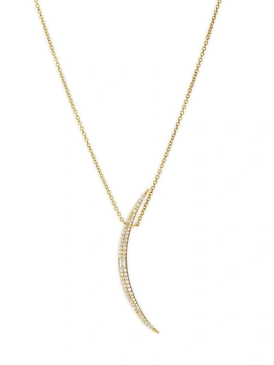 Shop Celara Women's 14k Yellow Gold & Diamond Long Crescent Moon Pendant Necklace