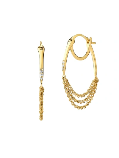Shop Celara Women's 14k Yellow Gold & Diamond Half-chain Hoop Earrings