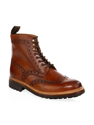 Grenson Fred Commando Wingtip Boots In Tan