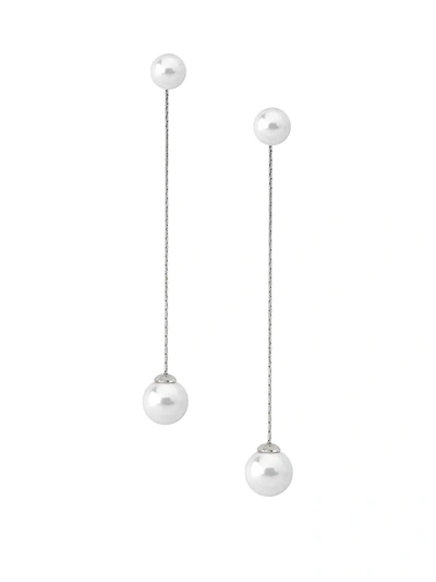 Shop Majorica Women's Sterling Silver & 10mm Pearl Chain Drop Earrings In White