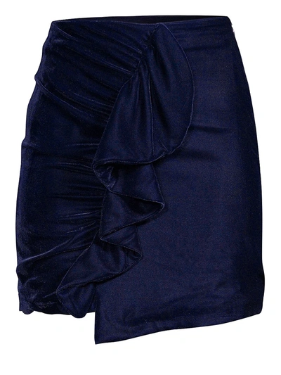 Shop Patbo Velvet Ruffled Mini Skirt In Midnight Blue