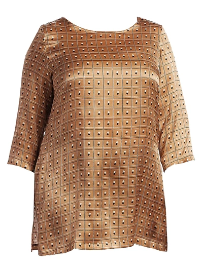 Shop Marina Rinaldi Women's Forte Satin Silk Print Tunic Top In Camel