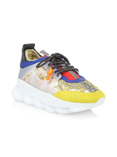 Shop Versace Men's Chain Reaction Baroque-print Sneakers In White Multi