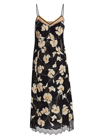 Shop N°21 Women's Silk Floral Midi Slip Dress In Stampa Fondo Nero
