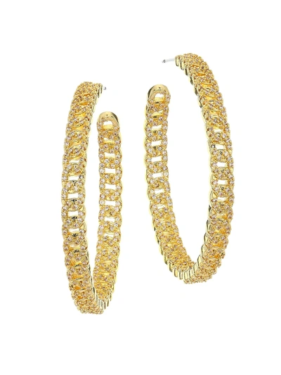 Shop Fallon Women's Yacht Club Pave Curb Chain Hoop Earrings In Gold Clear